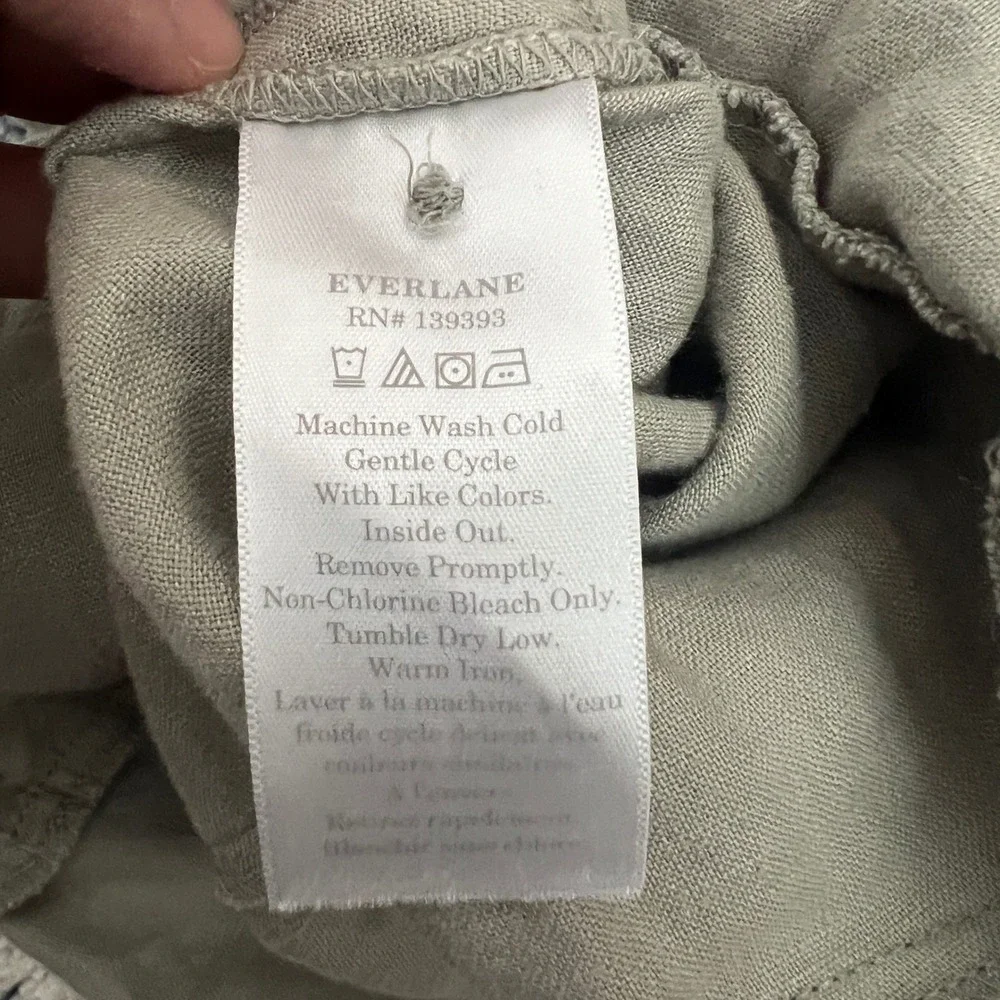 Everlane Linen Jumpsuit Women Size 6 Sage Green Button Front Tie Waist Wide Leg